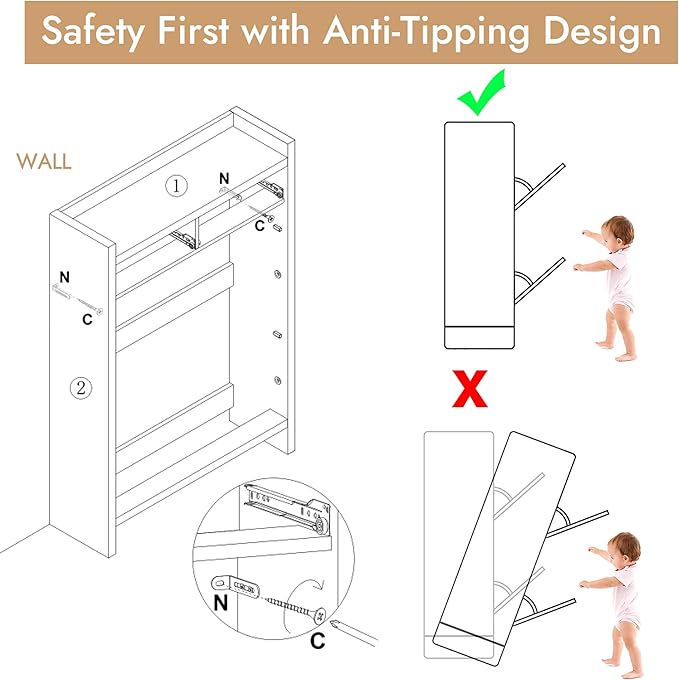 Rattan Shoe Storage Cabinet with 2 Drawers & 2 Flip Drawers – Hidden Slim Shoe Organizer for Entryway, Large Tabletop Space, Farmhouse Boho Narrow Shoe Rack, Rustic Black