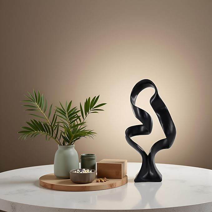 15" Modern Abstract Ribbon Decorative Sculpture, Knot Sculptures,Home Decor,Coffee Table Statues,Dining Living Room Desk Decor(Black)