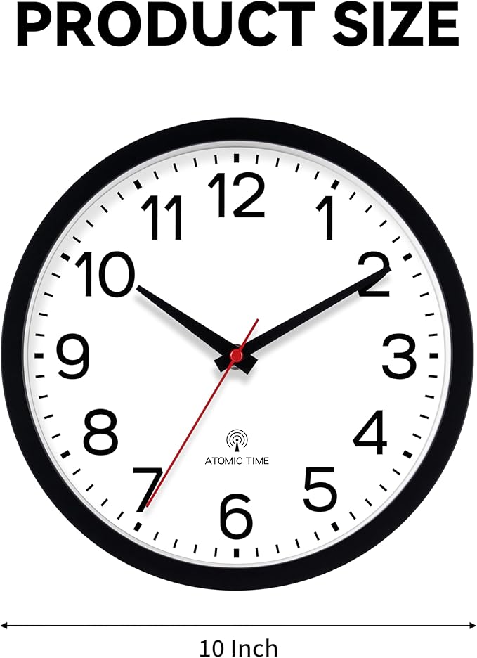 AKCISOT Atomic Black Wall Clock Analog Clocks for Indoor Kitchen, Battery Operated Clock for Bedroom Office Living Room(10 Inch)