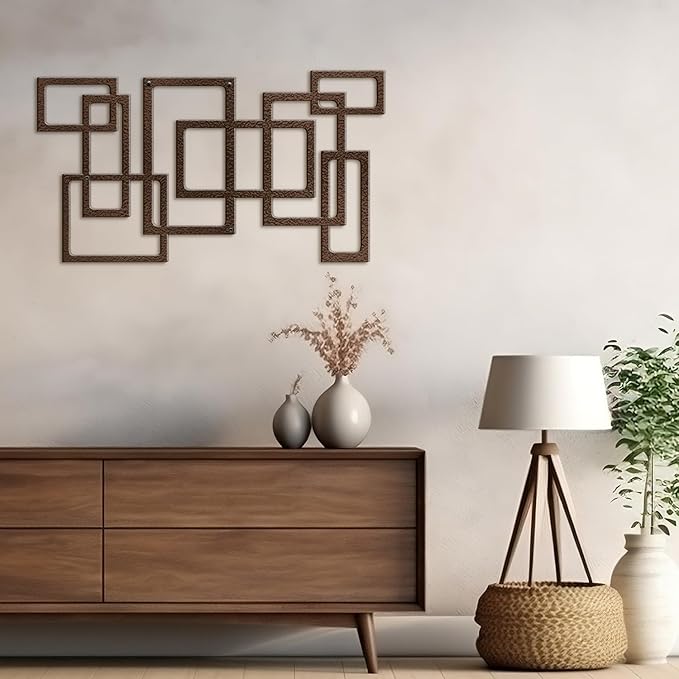 SIGNLEADER Metal Wall Decor Geometric Rectangular Minimalist Modern Abstract Wall Sculpture Hangings Home Decoration for Living Room, Bedroom, Bathroom, Kitchen, Outdoor - 36" Bronze