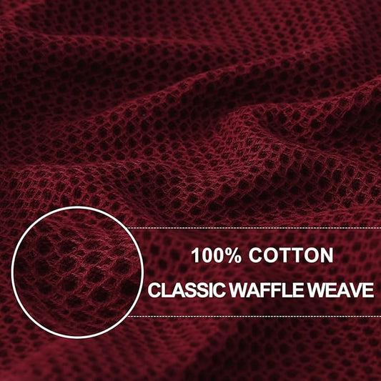 Homaxy 100% Cotton Waffle Weave Kitchen Dish Cloths, Ultra Soft Absorbent Quick Drying Dish Towels, 12 x 12 Inches, 12-Pack, Burgundy
