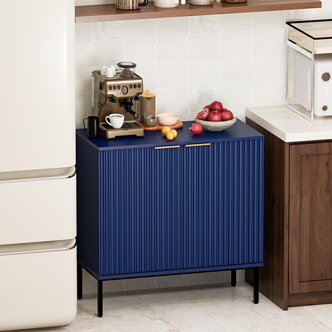 Fluted Sideboard, Buffet Cabinet with Storage, Wooden with Doors and Shelves, Accent Cabinet for Living Dining Room, Entryway