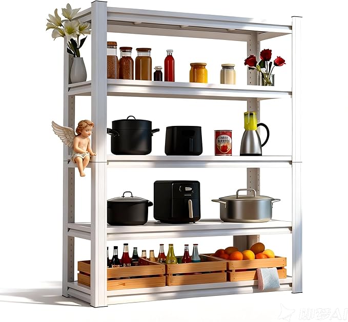 White 72"h *35.12"w*15.7"d Storage Shelves Shelving: Adjustable Metal 5-Heavy-Duty-Shelf (Unit)-Rack Industrial Utility Household Organizer/Systerm for Kitchen Pantry/Bedroom/Garage/Closet