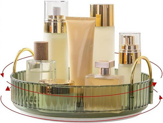 INVSSENE 360° Rotating Makeup Organizer, Bathroom Make Up Spinning Holder Rack, Large Capacity Cosmetics Storage Vanity Shelf Countertop, Fits Cosmetics, Perfume, Skincare, Lipsticks(1 Tier, Green)