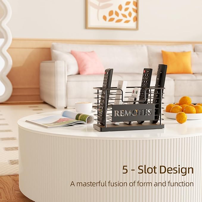 Remote Control Holder, 5-Slot TV Remote Holder Wall Mount, Universal Remote Caddy Large Size Design for Wall Table Living Room Bedroom, Easy Installation, Brown