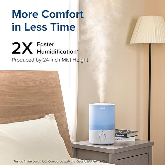 LEVOIT Dual 150 Humidifiers for Bedroom Large Room, 3L Cool Mist Top Fill Essential Oil Diffuser for Baby Nursery and Plants, 360Β° Nozzle, Quiet Rapid Ultrasonic Humidification for Home, Blue