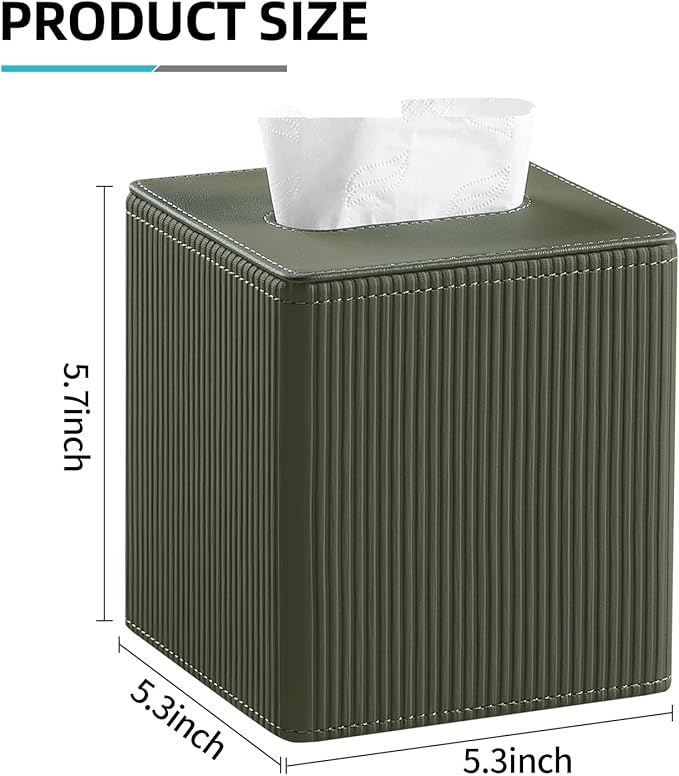 Tissue Box Cover Square with Magnetic Closure, PU Leather Tissue Box Holder for Bathroom NightStands Livingroom, Decorative Modern Square Tissue Holder (Green)
