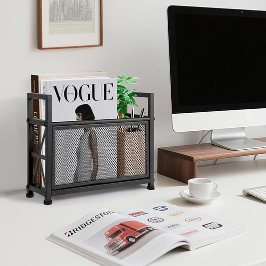 Black Magazine Holder, Metal Magazine Rack Floor, Mesh Magazine File Holder, Magazine Storage Basket, Magazine Holders for Classroom,Magazine Stand for Desk, Folder Organizer Bin for Books