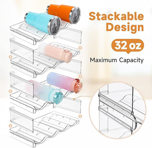 spospo Stackable Water Bottle Organizer, Large Compartment Water Bottle Holder, 4 Tier Clear Water Bottle Organizer for Cabinet, Bottle Rack for Kitchen Organization and Storage - Hold 16 Bottles