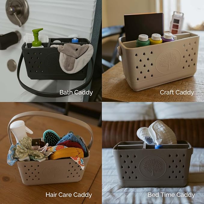 Parker Baby Bath Caddy | BPA Free & Food Grade Shower Caddy Organizer for Toys & Supplies | Quick-Dry, Sturdy & Perfect Size Shower Basket w/Handle in Neutral Colors