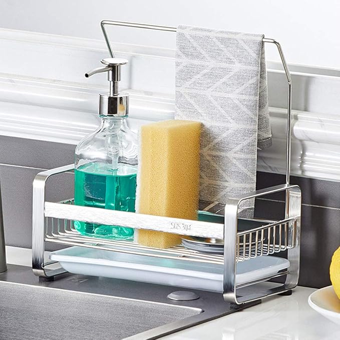 kaileyouxiangongsi Sponge Holder - Kitchen Sink Organizer - Sink Caddy - Sink Tray - SUS304 Stainless Steel Soap Holder,9.45 x5.15 x8.1 inches,Large Size