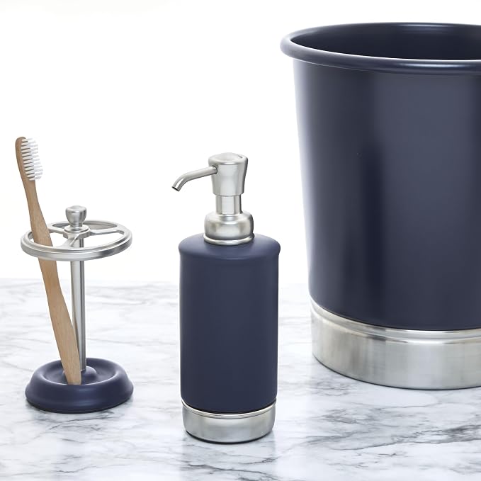 iDesign 3-Section Toothbrush Holder for Bathroom - Toothbrush Stand for Countertop, Navy/Brushed Nickel