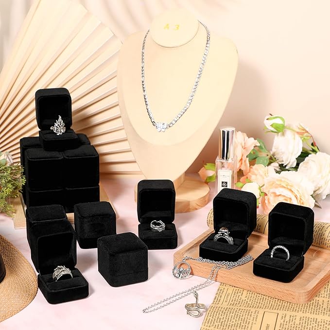 BBTO 36 Pieces Velvet Ring Box Bulk for Wedding Ceremony Engagement Ring Box Gift Wedding for Proposal Jewelry Display Case for Birthday Anniversary(Black)