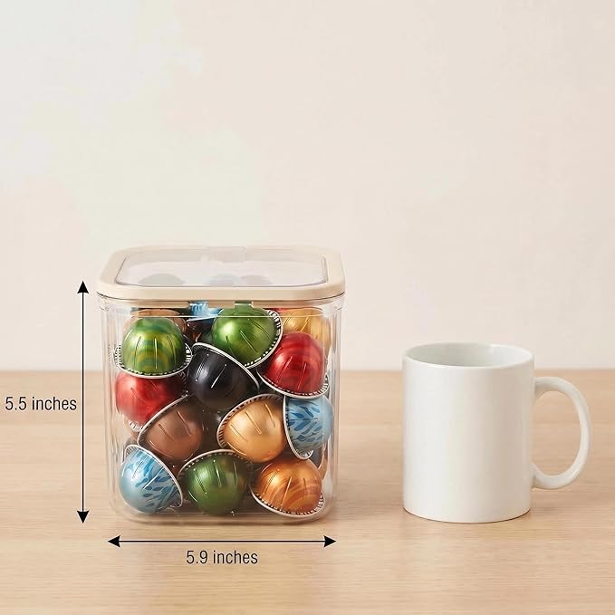 Clear Coffee Pod Holder with Lid, Coffee Pods Storage for Counter, Small Plastic Storage Bin for Nespresso & Keurig Pods, Kitchen Cabinet Organization and Pantry Food Storage Box for Countertop