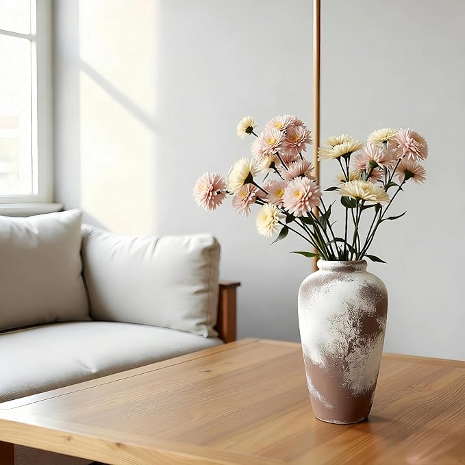 NEBRYX Large Ceramic Vase, 11 inch Minimalist Vase for Home Decor, Handmade Farmhouse Flower Vase for Table Centerpiece, Wedding, Living Room, Kitchen Decoration, Shelf Decor (Rust)
