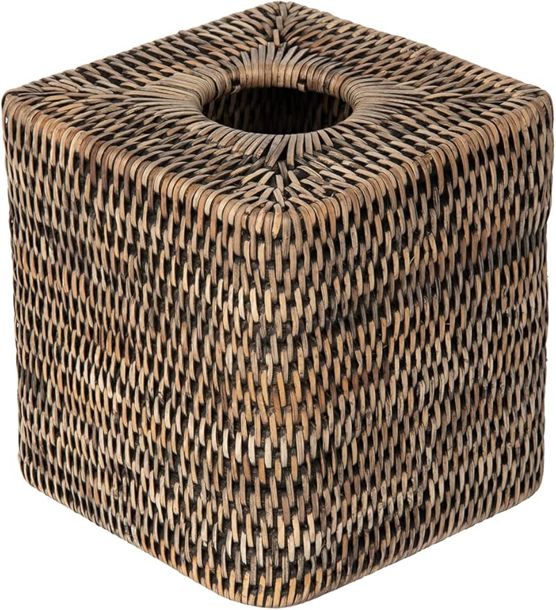 La Jolla Rattan Square Tissue Box Cover (Black-Wash)