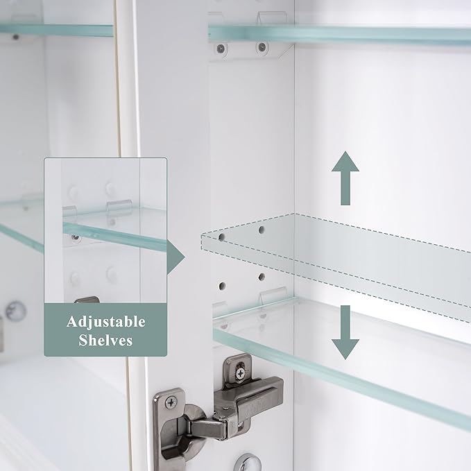 WELLFOR 24"x 32" Bathroom Medicine Cabinet with Mirrors, Recessed Wood Medicine Cabinet with 3-Tier Adjustable Glass Shelves and Soft-Close Door