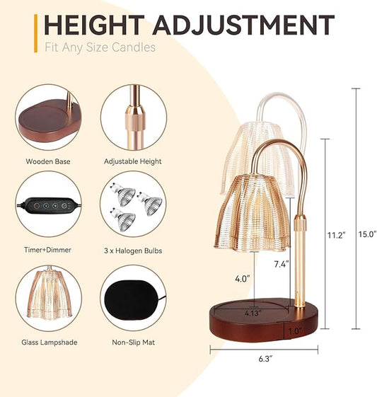 TOACSUCP Candle Warmer Lamp with 3 Bulbs, Adjustable Height Dimmable Candle Warmer with Timer, Compatible with Large Jar Candles, Candle Lamp with Charming Gift Box Ribbon for Her/Him