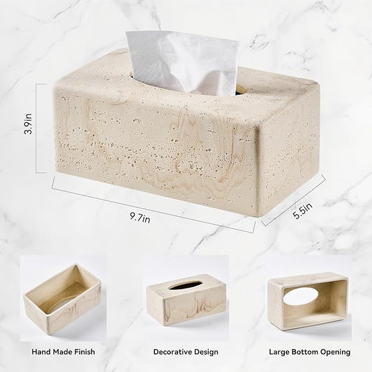 Natural Travertine Textures Tissue Box Cover Rectangular (Only Suitable for Standard Sized Tissue Box) for Decor,Resin Tissue Box for Bathroom Countertop,Bedside,Office(Made of Resin, Height of 4 in