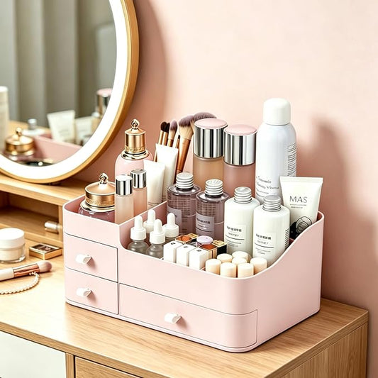 Makeup Organizer with Drawers, Bathroom Counter Organizer, Plastic Cosmetic Display Case, Large Skincare Storage for Vanity Countertop, Ideal for Bedroom Dresser top and Desktop