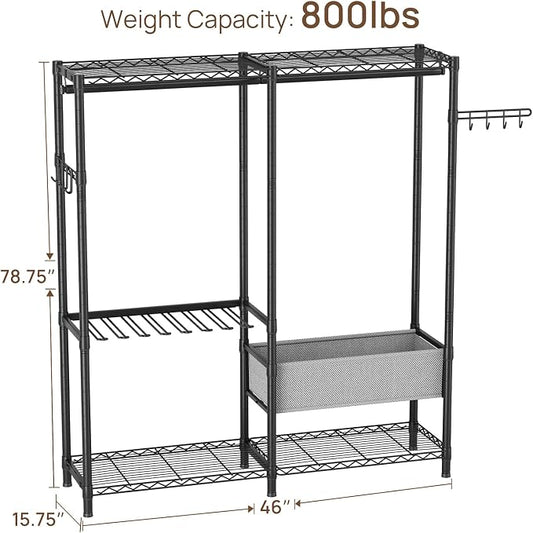 Golpart Clothes Rack Coat Rack Closet Organizers and Storage Laundry Room Organization Heavy Duty Portable Clothing Racks for Hanging Clothes Adjustable Freestanding with Shelves and Wheels Black