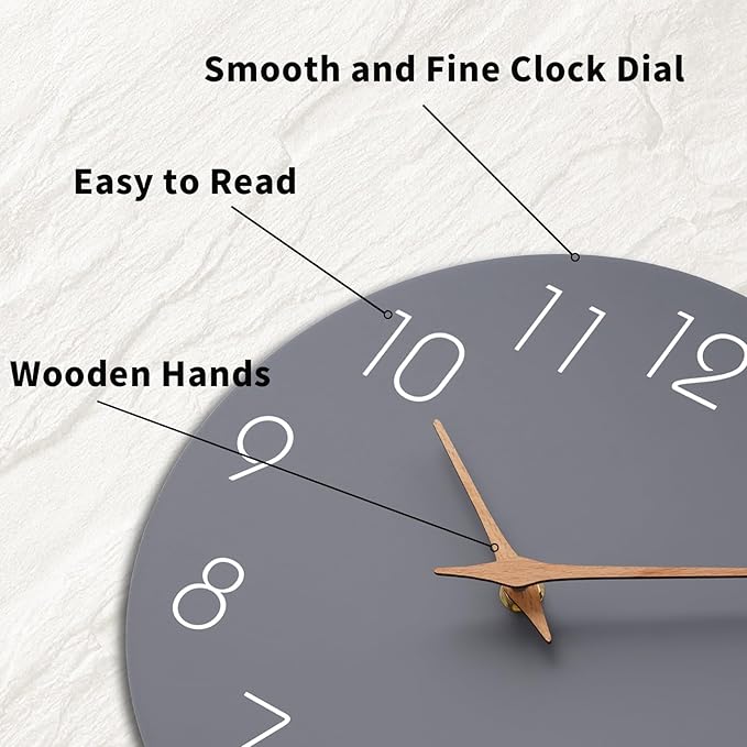 Mosewa Large Wall Clock 16 Inch Gray Modern Silent Non Ticking Battery Operated Decorative for Bedroom Bathroom Living Room Kitchen Home Office Hotel