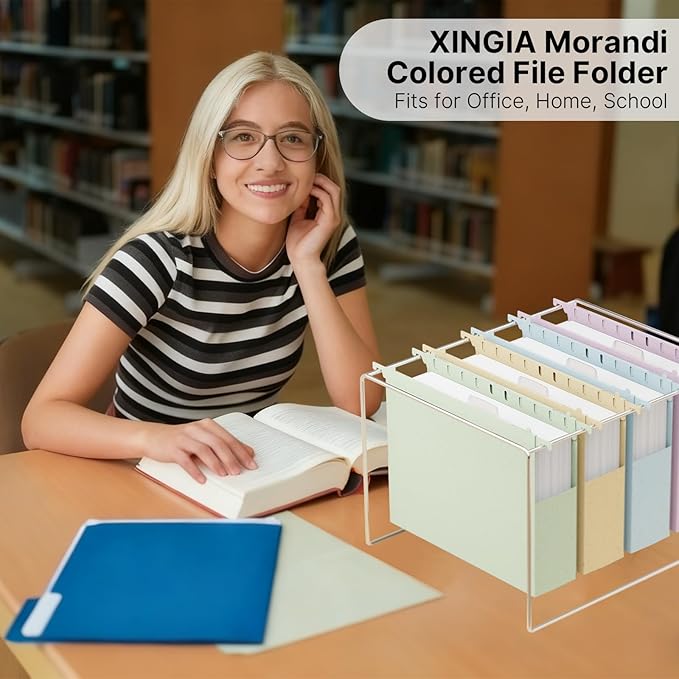 XINGIA Wheat Straw Hanging File Folders Letter Size Extra Capacity,Heavy Duty 2'' Expandable File Cabinet Folders,12 Pack Pastel File Folders Hanging with Tabs,Hanging File Organizer for Office School