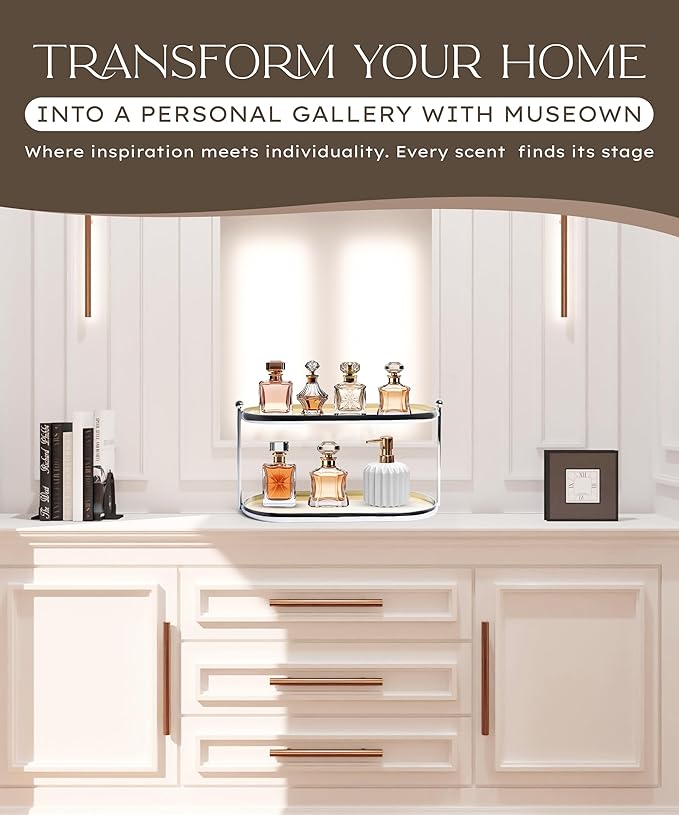 2 Tier Metal Frame Perfume Organizer in Stylish,and Minimalist Perfume Tray-Elegant Countertop Display Shelf for Skincare,Makeup,Trinket for Dresser,Vanity,Bathroom (Creamy White)