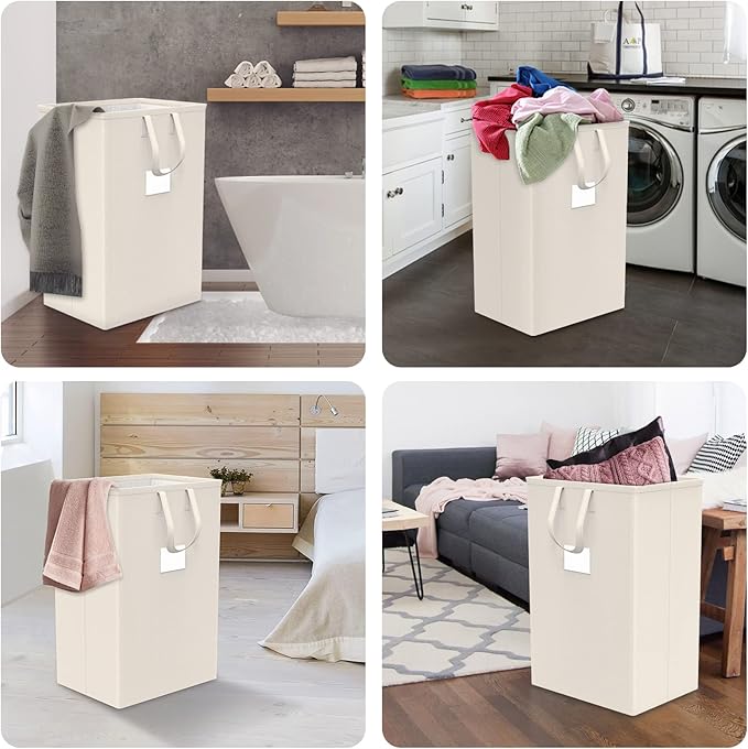 75L Large Laundry Hamper with Handles, Dirty Clothes Hamper for Bedroom Waterproof, Freestanding Tall Laundry Basket Waterproof, Hamper for Bedroom, Bathroom, Dorm, Toys Storage(Ivory)