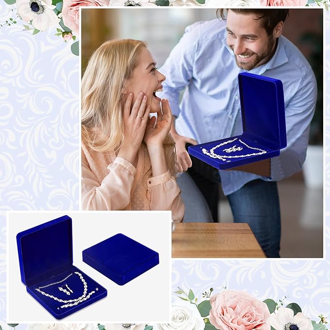 Yinkin 6 Pcs Velvet Jewelry Set Box Jewelry Display Case Earring Ring Bracelet Necklace Gift Box Pearl Necklace Storage Case for Mother's Day Wedding Travel Anniversary(Royalblue)