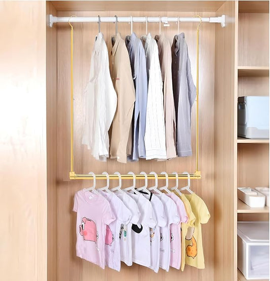 Adjustable Hanging Closet Rod, Extender Hanging Rod, Closet Hanging Organizer, Heavy Duty Closet Bar, Hanging Rod (Gold, 2 Pack)