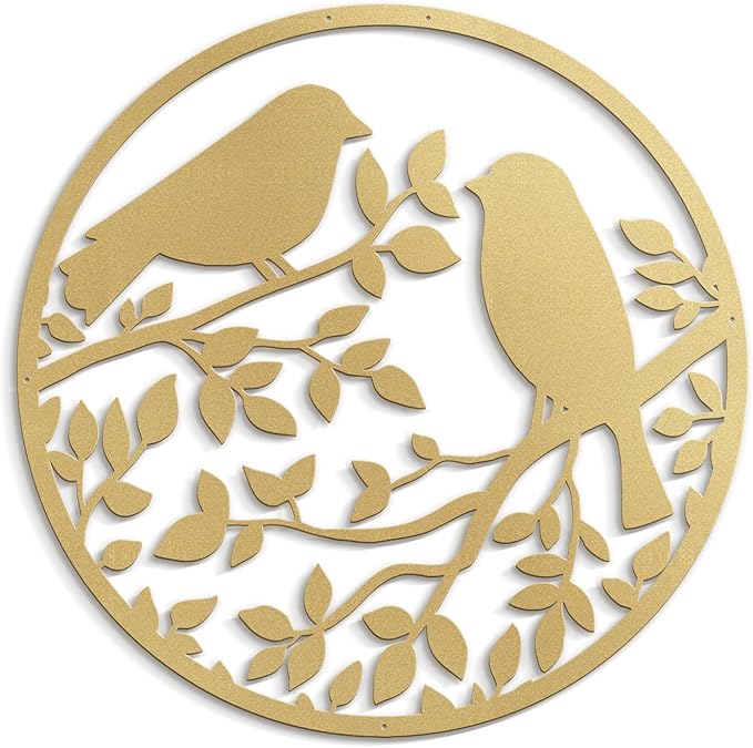SIGNLEADER Metal Wall Art Decor Two Birds in Branches Minimalist Modern Abstract Wall Sculpture Hangings Home Decoration for Living Room, Bedroom, Bathroom, Kitchen - 30" Gold