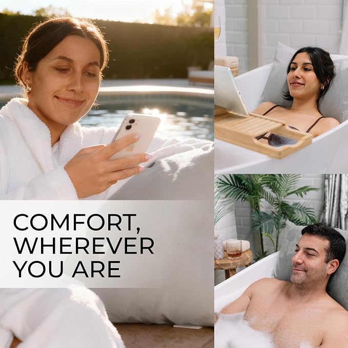 Luxury Bath Pillow for Tub - Thick and Comfortable Bathtub Pillow Support for Head and Neck and Back - Washable Quick-Drying Bath Pillows - Bath Cushion for Home Spa - Fits Any Bathtub - Light Gray