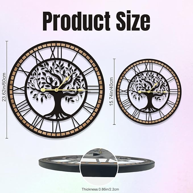 GEXHSRGD Wall Clocks for Living Room Decor - Tree of Life Big Wall Clock, Quiet and No Ticking Suitable for Wall Decor, Living Room Decoration, Kitchen Decoration (16 in)
