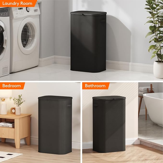 Lifewit 105L Large Laundry Basket with Lid, Laundry Hamper with Plastic Handles and Removable Bag, Foldable Tall Dirty Clothes Hampers for Laundry for Laundry Room, Bedroom, Bathroom, Dorm, Black