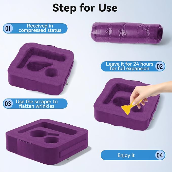 Couch Cup Holder Pillow, Sofa and Bed Caddy for iPad, Kindle, Switch, Game Controller, Remotes, Phones, Small-Sized Cup & Drink Holder for Couch, Bed, Desk, Car, Beach, Bathroom Cup Holder Purple