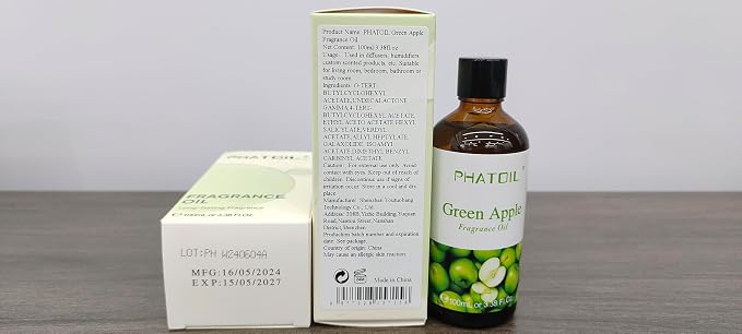 PHATOIL 3.38FL.OZ Green Apple Fragrance Oils for Aromatherapy, Essential Oils for Diffusers for Home, Perfect for Diffuser, Yoga, DIY Candle and Soap Making - 100ml