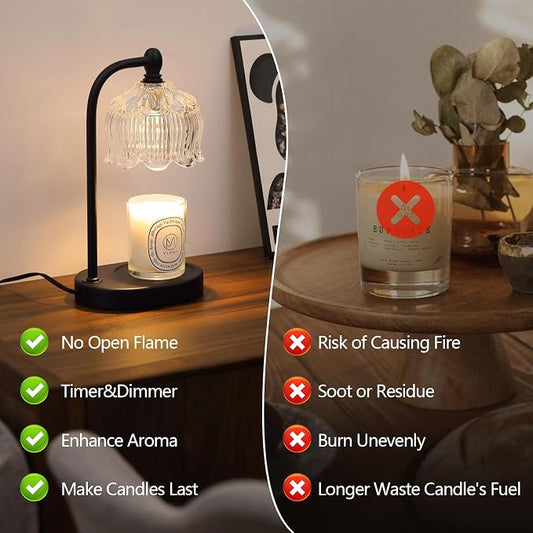 MEIXISUE Black Candle Warmer Lamp with Timer and Dimmer,Flameless Wax Melt Warmer for Jar Candles with 2 Bulbs,House Warming Gifts,Mother's Day/Birthday Gifts for Mom/Wife,Home Decor