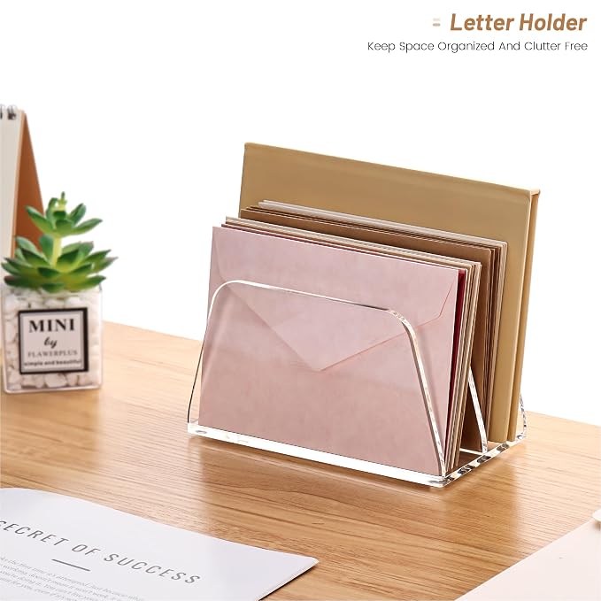 YUXUN Acrylic Mail Organizer,2 Sections Vertical Desk Organizer,Clear Envelope Holder Bill Organizer Letter Sorter for Mail,Envelope,Bill,Notebook,Post-it Note for Home,Office,Classroom