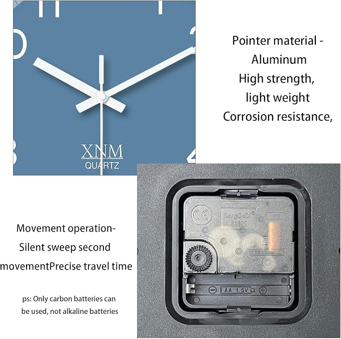 XNM Modern Wall Clocks Battery Operated Classic Analog Clock for Living Room Kitchen Bedroom Decor 12 Inch Simple Blue Wall Clock Silent Non Ticking