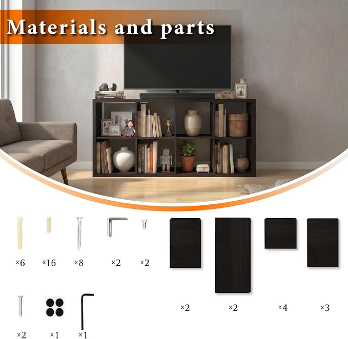 WannabeMyself【2026 Wooden Thick Frame】 8 Cube Storage Organizer with Anti-Tipping Kits, Reversible Open Back Book Shelf,Bookcase for Living Room,Bedroom,Entrance Hall,Office,11.6×48×24.6,Chocolate