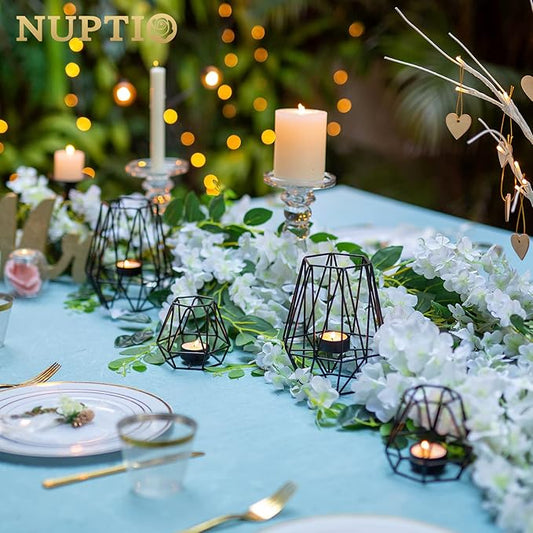 Nuptio 2 Pcs Tealight Holders - Tea Light Candle Holders Geometric Candle Holder for Dining Table Decorations Centrepiece, Black Fireplace Ornaments for Living Room, Wedding Housewarming Gifts