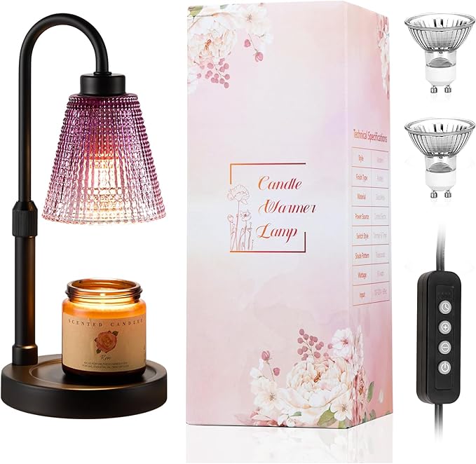 Innqoo Purple Candle Warmer Lamp with Timer, Dimmable Candle Warmer for Home Decor, Height Adjustable Candle Lamp for Jar Candles, Birthday Gifts for Women Mom, House Warming Gifts New Home