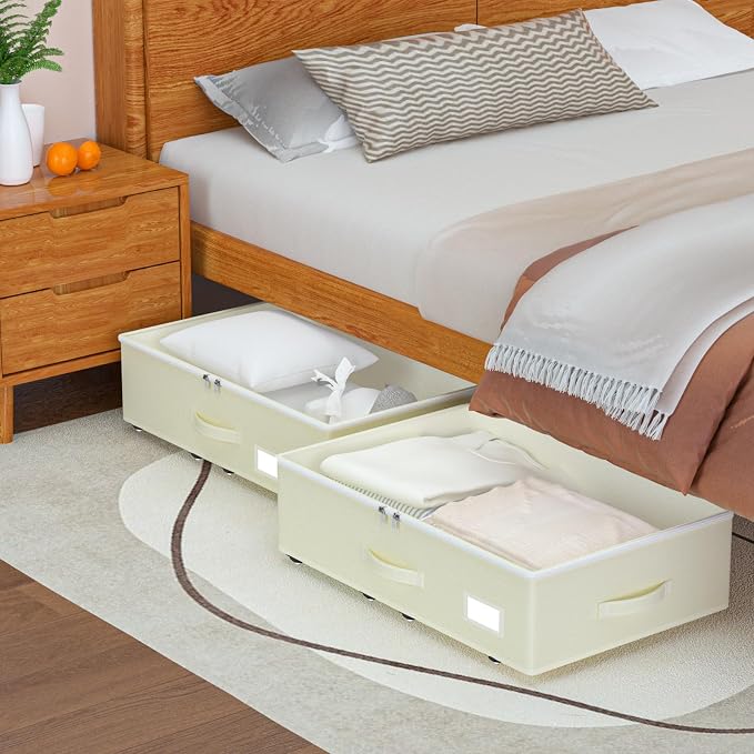 EE-RoomWorld Under Bed Storage with Wheels, No Assemble Required 7.5 inches height Under Bed Storage bins,Large capacity Rolling Underbed Shoe Storage containers,dorm underbed storage drawers