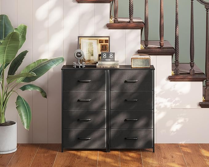AODK Dresser for Bedroom with 4 Storage Drawers, Small Dressers Chest of Drawers Fabric Dressers with Sturdy Steel Frame, Dresser for Closet with Wood Top, Dark Grey