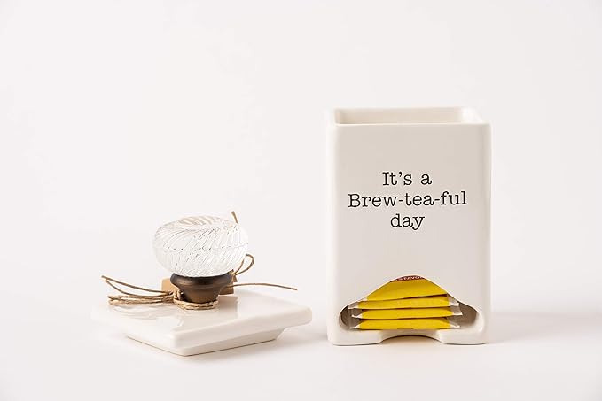 Mud Pie FBA_ Ceramic Tea Bag Caddy, White