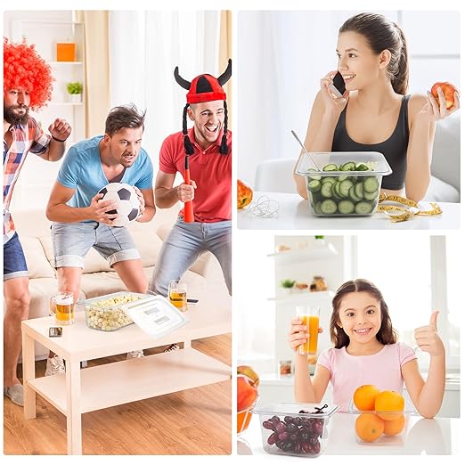 VOISEN 6 Pack Plastic Food Pan with Lids 1/6 Size 6 Inch Deep Commercial Food Storage Containers for Fridge Salad Fruits Vegetables Clear Restaurant Polycarbonate