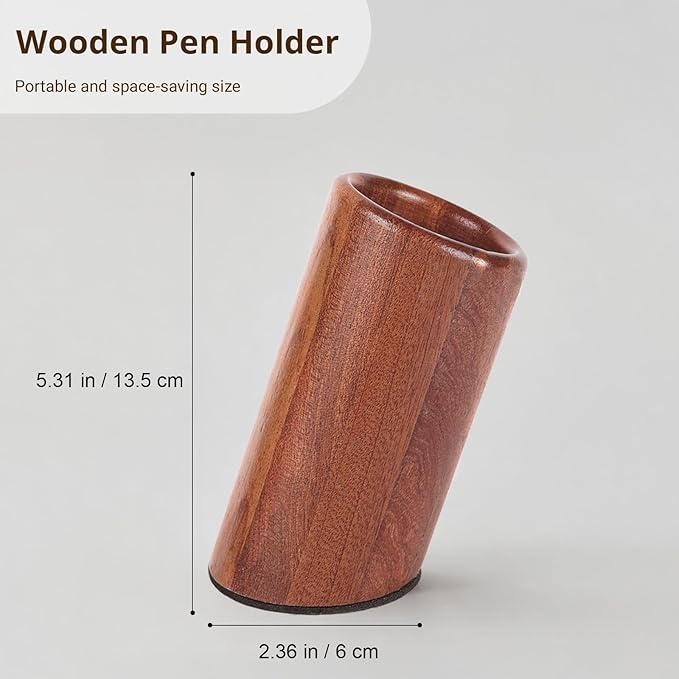 walowalo Pen Holder Natural Wooden Pencil Holder for Desk, Angled Design Makeup Brush Holder Pencil Cup, Multiple-Use Marker Holder Desktop Stationary Organizer for Office, Home, School