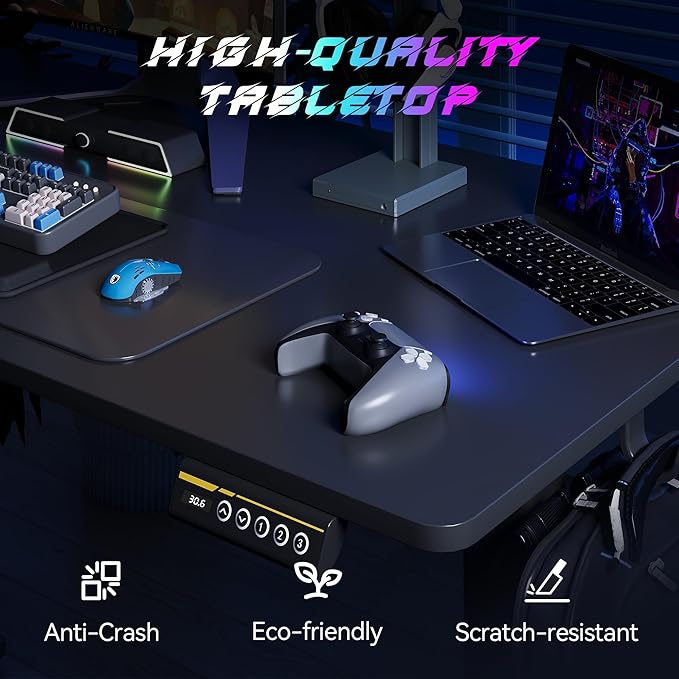 Large Electric Standing Desk,55x24 Inches Adjustable Height Stand up Desk, Sit Stand Home Office Desk, 3 Preset Heights,Equipped with Hooks,Ergonomic Computer Desk Workstation,Black