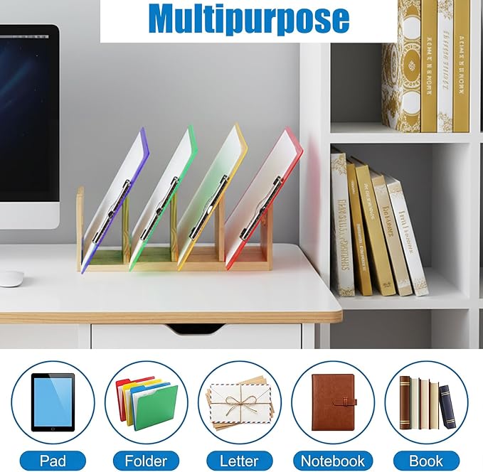 Lawei 2 Pack Wooden Mail Sorter, 4 Slot Desk File Organizer with Handles, Sturdy File Sorter Book Holder for Letter, Envelope, Purse Clutch Divider, Storage Folder Racks for Home, Office, Classroom